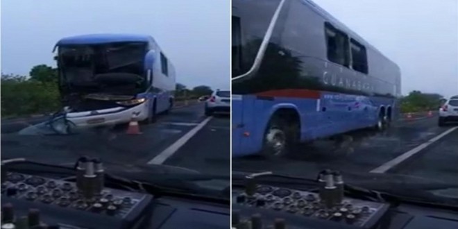 Ônibus colide na traseira de caminhão e deixa um ferido BR 343
