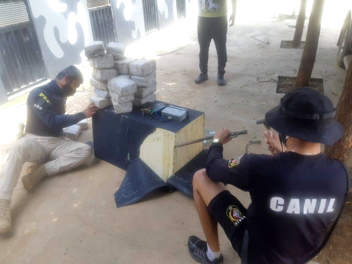 PRF e Polícia Militar apreendem 34,7 kg de maconha escondida em caixa de som em Picos