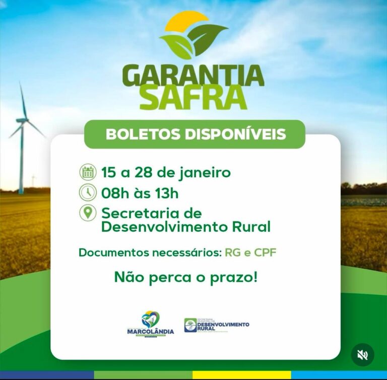 Prefeitura de Marcolândia convoca agricultores para entrega dos boletos do Garantia Safra 2024/2025 Prefeitura de Marcolândia convoca agricultores para entrega dos boletos do Garantia Safra 2024/2025
