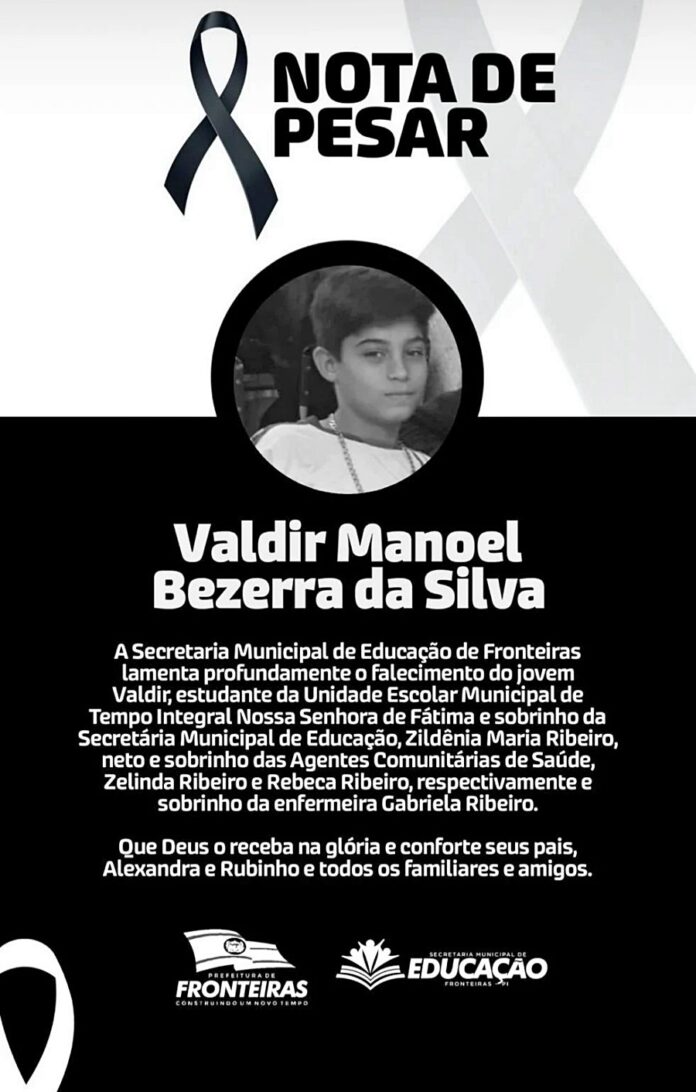 1Jovem de 13 anos falece e comove toda a população de Fronteiras